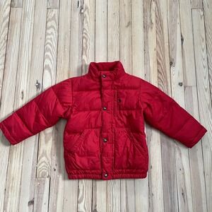 Polo Ralph Lauren Red Puffer Jacket Quilted Down Kid Fleece Lined Collar Coat 4T